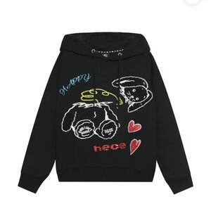 TCH - TECH  COOL HOT - Black Hoodie Black Sweater with side pockets. side L 🥰🎁💗